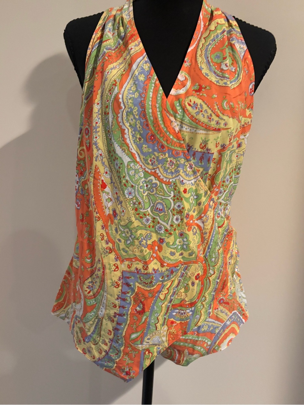Ralph Lauren Orange, Green and Yellow Paisley Sleeveless V-Neck Camisole